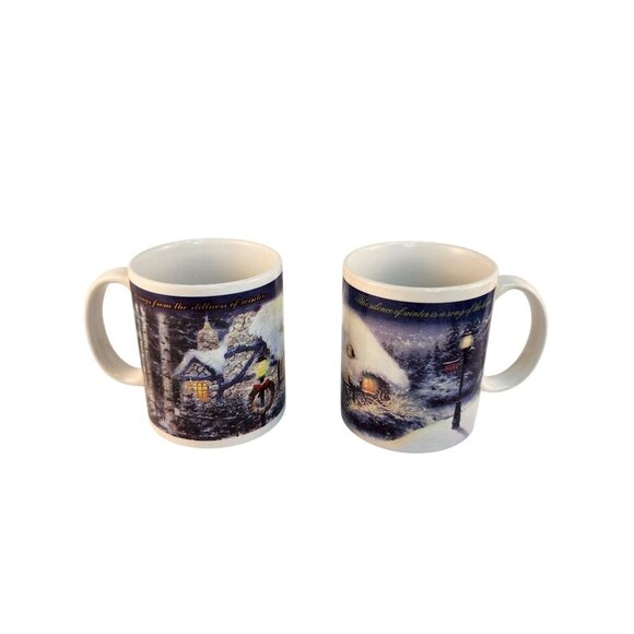 Thomas Kinkade 1990 Coffee Mug Set Stonehearth Hutch and Silent Night Winter Sce - Picture 6 of 10